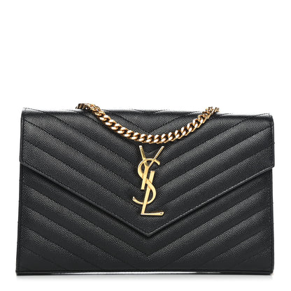 Saint Laurent Grain De Poudre Matelasse Chevron Monogram Chain Wallet Black 1 of 8