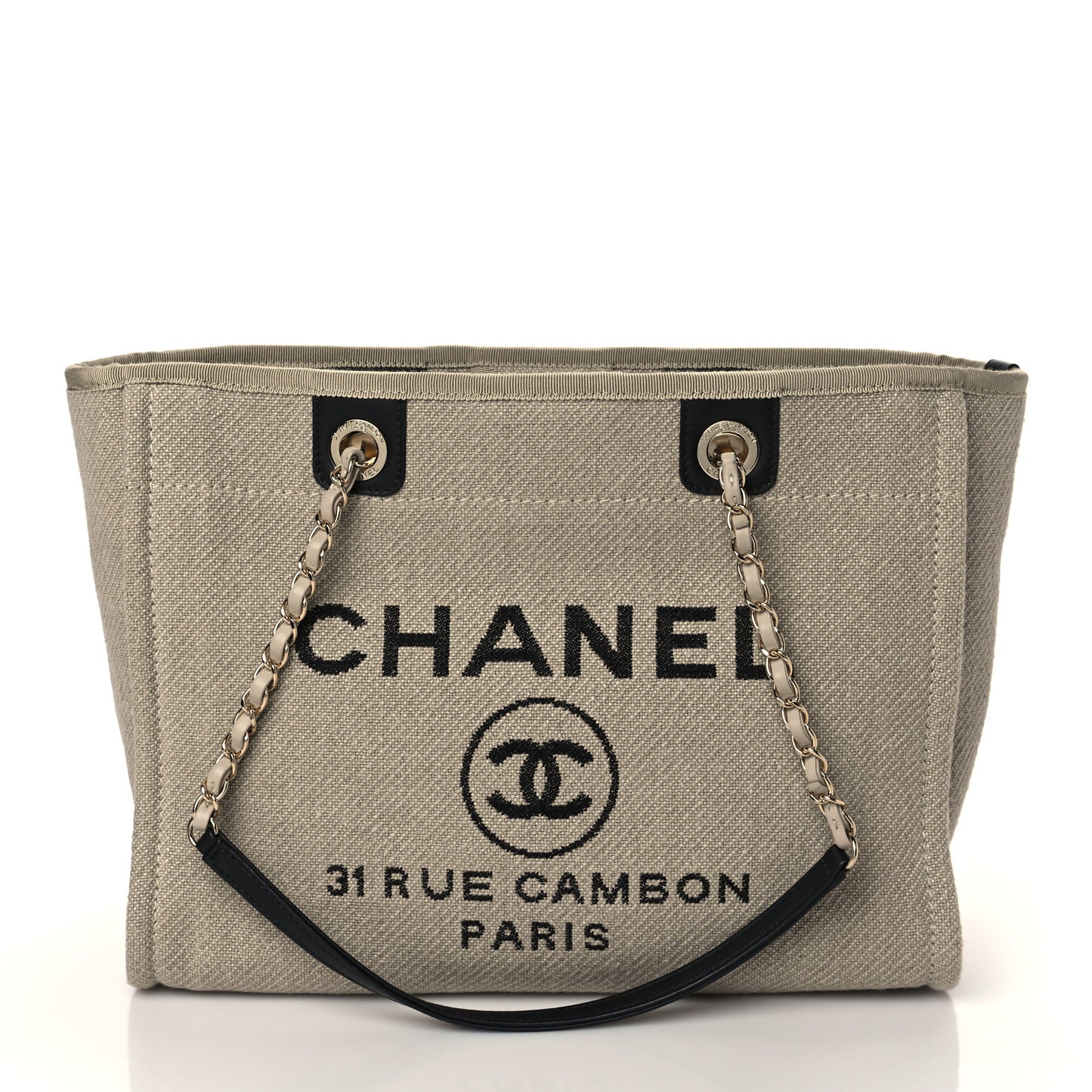 Mixed Fibers Small Deauville Tote Beige Black