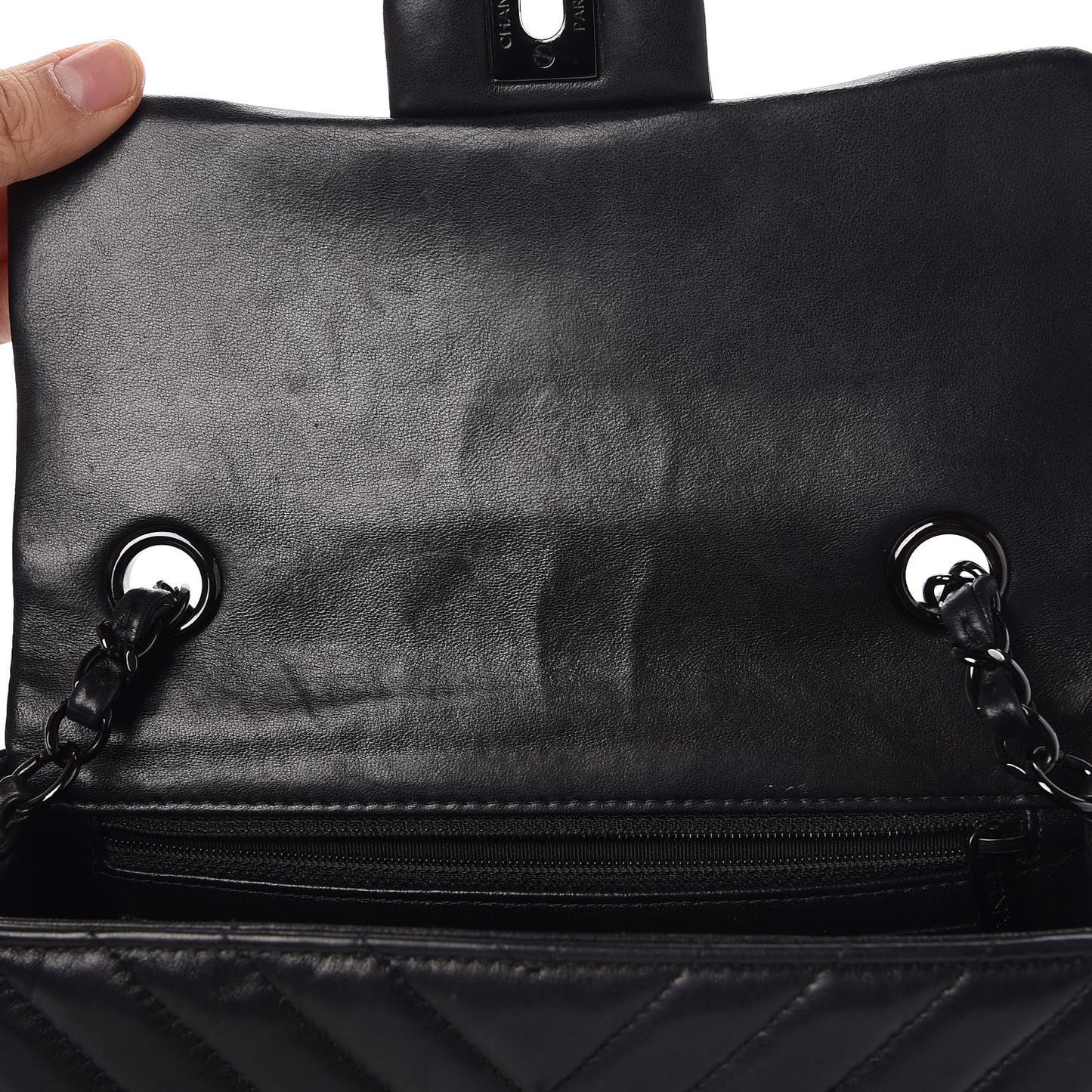 Lambskin Chevron Quilted Mini Rectangular Flap So Black