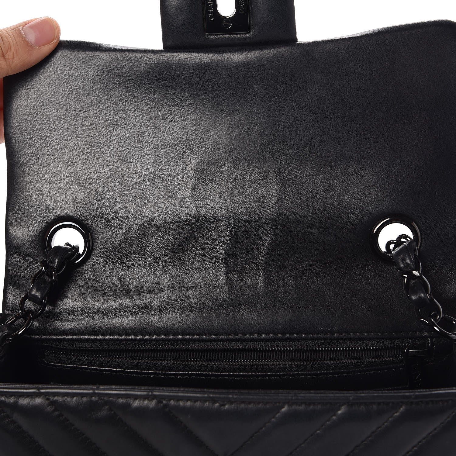 Chanel Lambskin Chevron Quilted Mini Rectangular Flap So Black 8 of 13