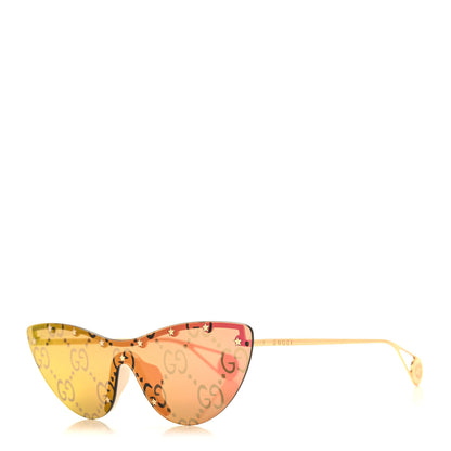 Gucci Metal Rimless Star Studded Monogram 90mm Cat Eye GG0666S Sunglasses Mirror Purple 1 of 7