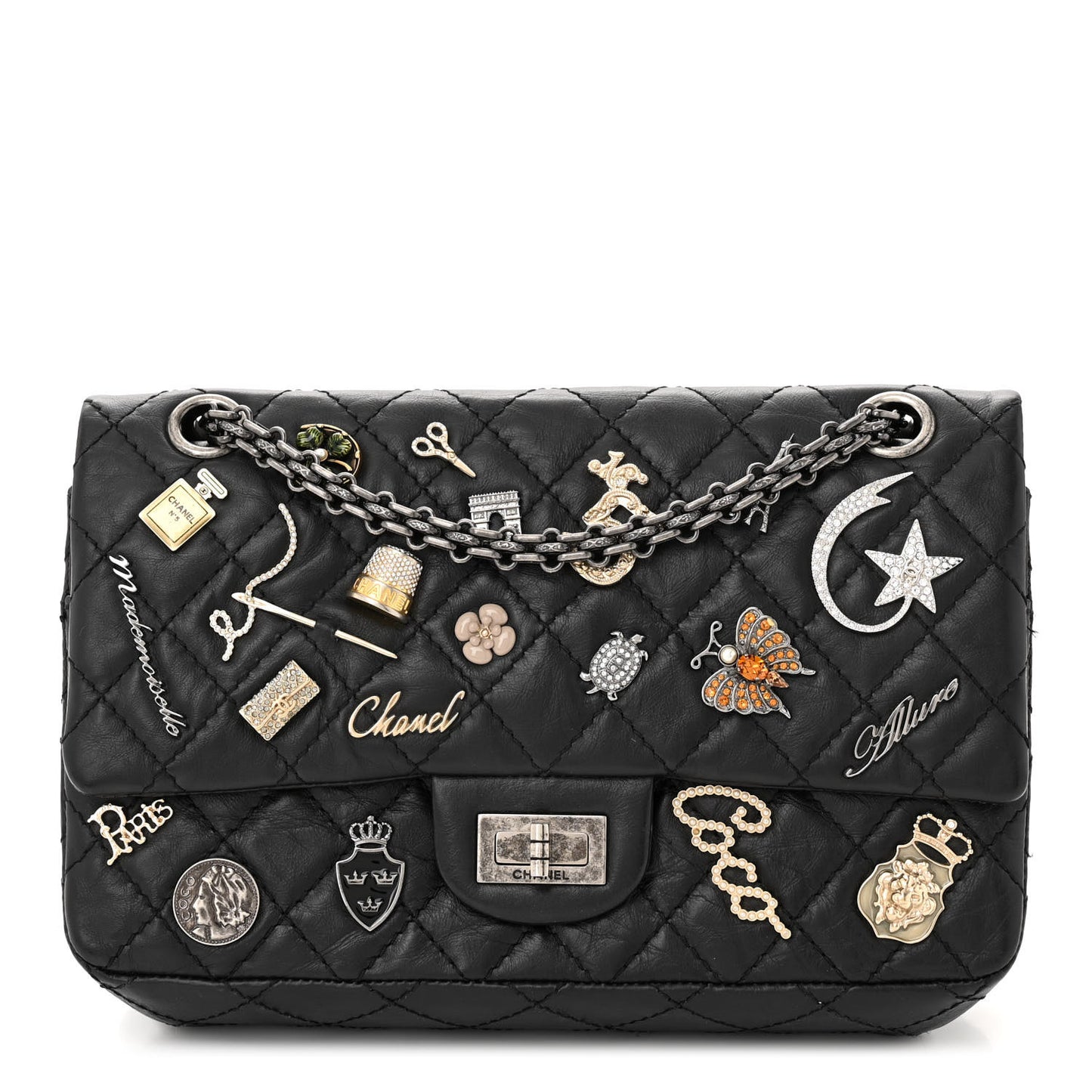 Aged Calfskin Lucky Charms 2.55 Reissue 225 Flap Black