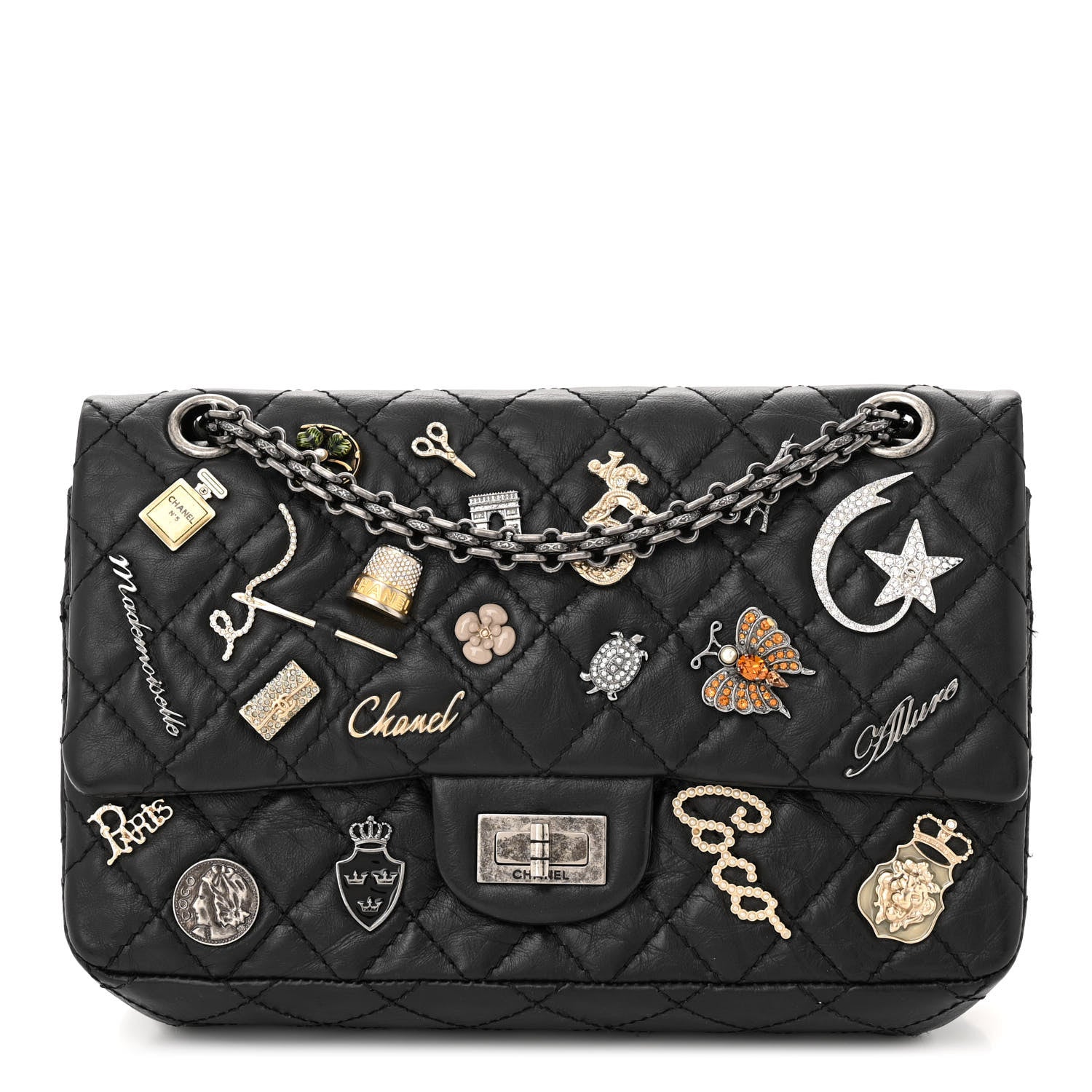 Chanel Aged Calfskin Lucky Charms 2.55 Reissue 225 Flap Black 1 of 11