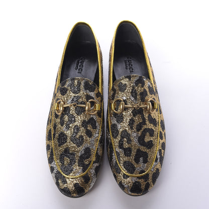 Gucci Jacquard Leopard Print Horsebit Womens Jordaan Loafers 36 Gold 5 of 10