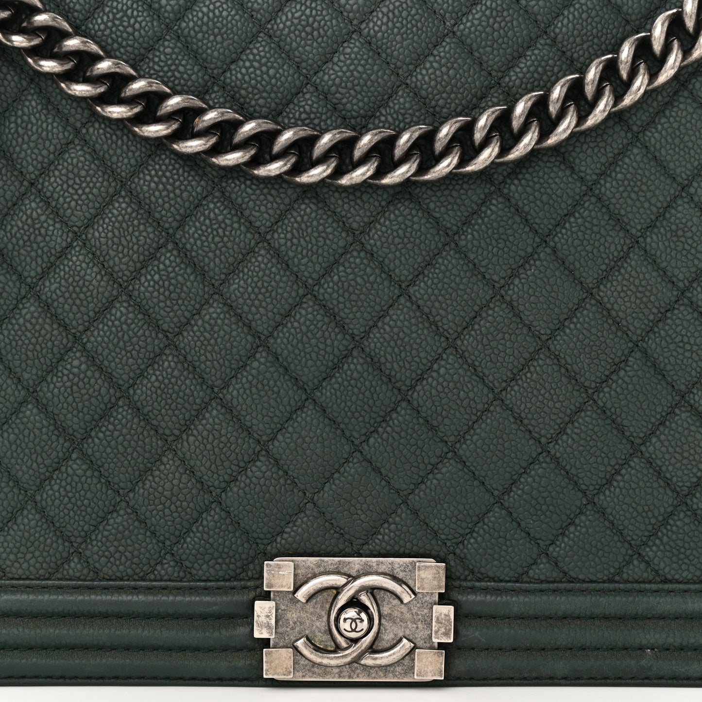 Iridescent Caviar Quilted Large Boy Flap Dark Green