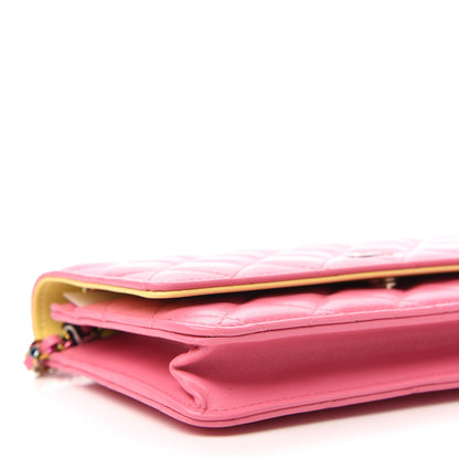 Chanel Lambskin Quilted Wallet On Chain WOC Pink Yellow 6 of 12