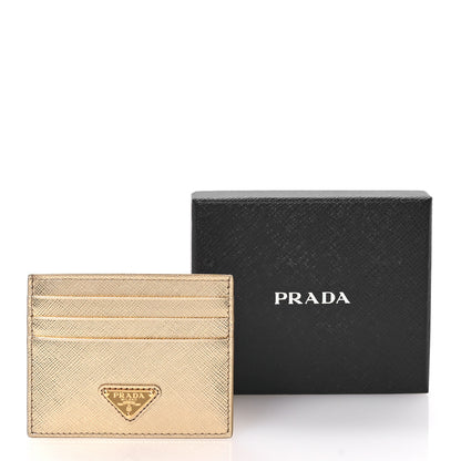 Prada Metallic Saffiano Triangle Card Holder Platino 8 of 8