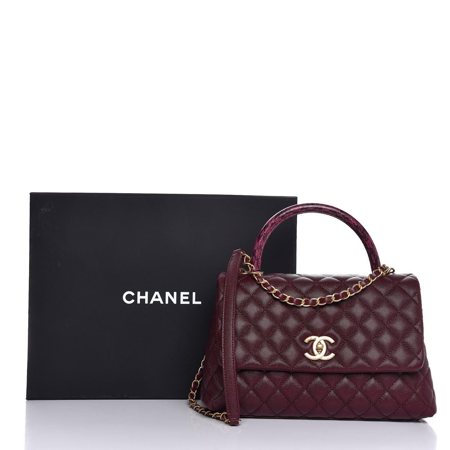 Chanel Caviar Elaphe Quilted Small Coco Handle Flap Burgundy 9 of 9