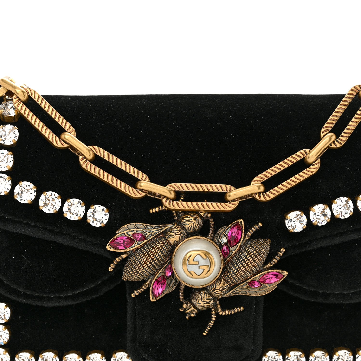 Gucci Velvet Crystal Mini Bee Broadway Shoulder Bag Black 8 of 11