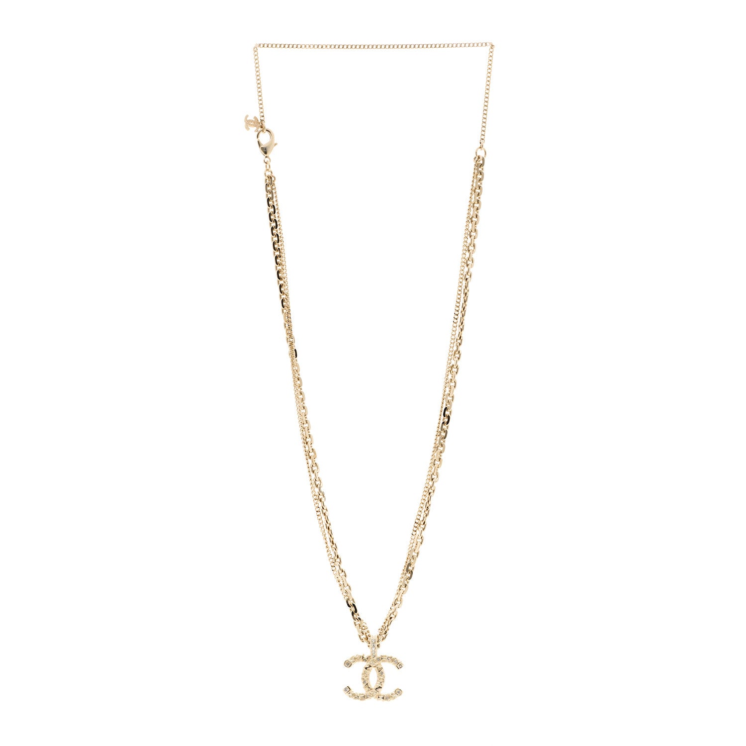 Chanel Crystal CC Multi Strand Chain Necklace Gold 3 of 6