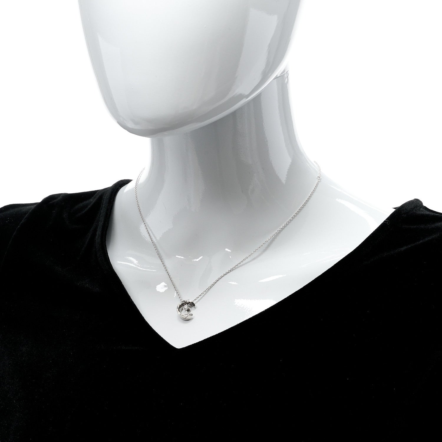 Chanel 18K White Gold Diamond Coco Crush C Necklace 2 of 6