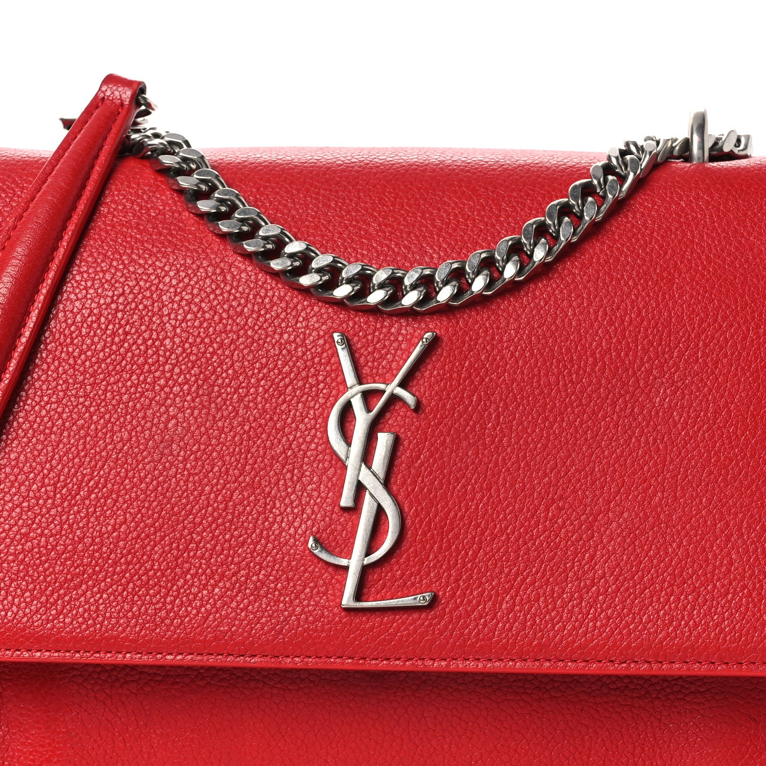 Saint Laurent Grained Calfskin Medium Monogram Sunset Satchel Red 8 of 12
