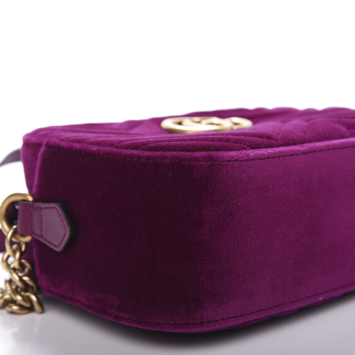 Velvet Matelasse Small GG Marmont Chain Shoulder Bag Fuchsia Violet Cyclamen