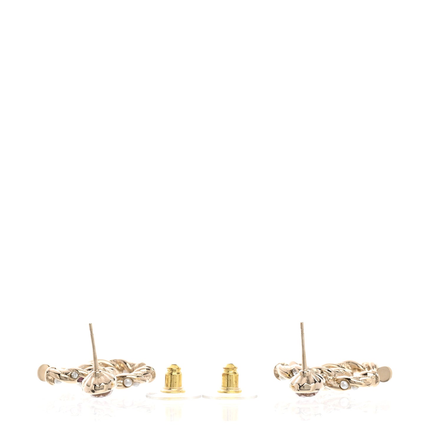 Crystal Pearl CC Drop Earrings Pink Gold
