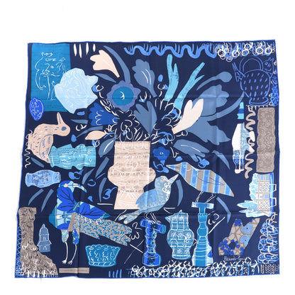 Hermes Silk La Maizeon Des Oiseaux Parleurs Scarf 90 Marine Canard Beige 1 of 5