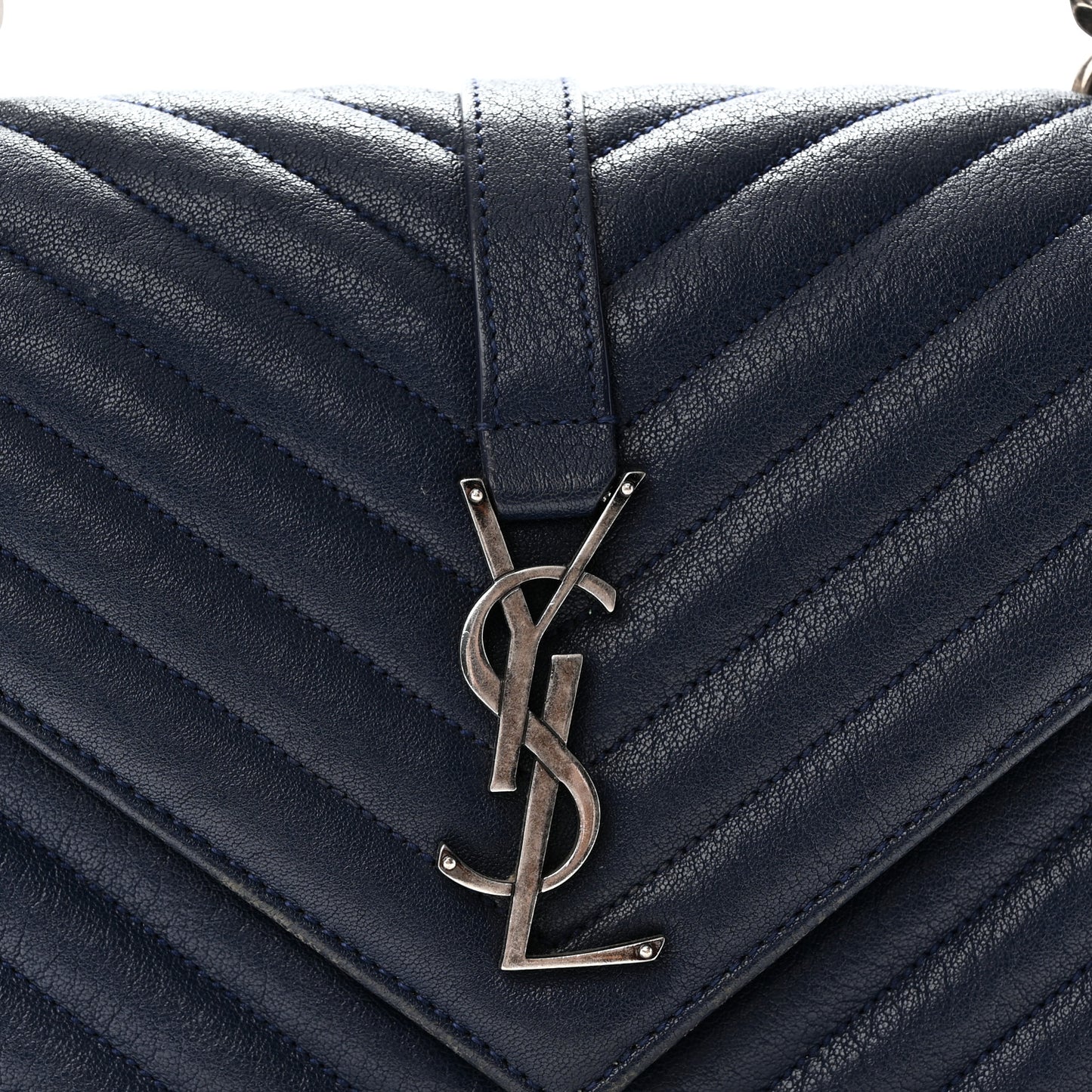 Sheepskin Matelasse Chevron Monogram Medium College Satchel Navy