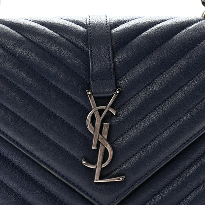 Saint Laurent Sheepskin Matelasse Chevron Monogram Medium College Satchel Navy 8 of 10