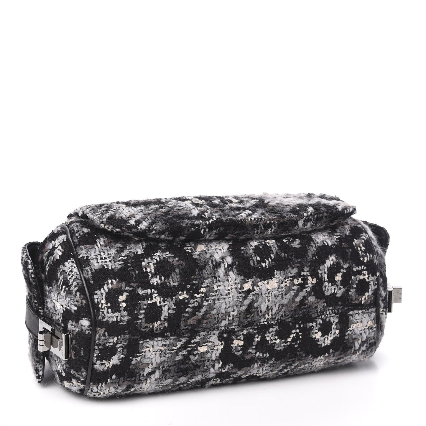 Tweed Quilted Camellia Shoulder Bag Black
