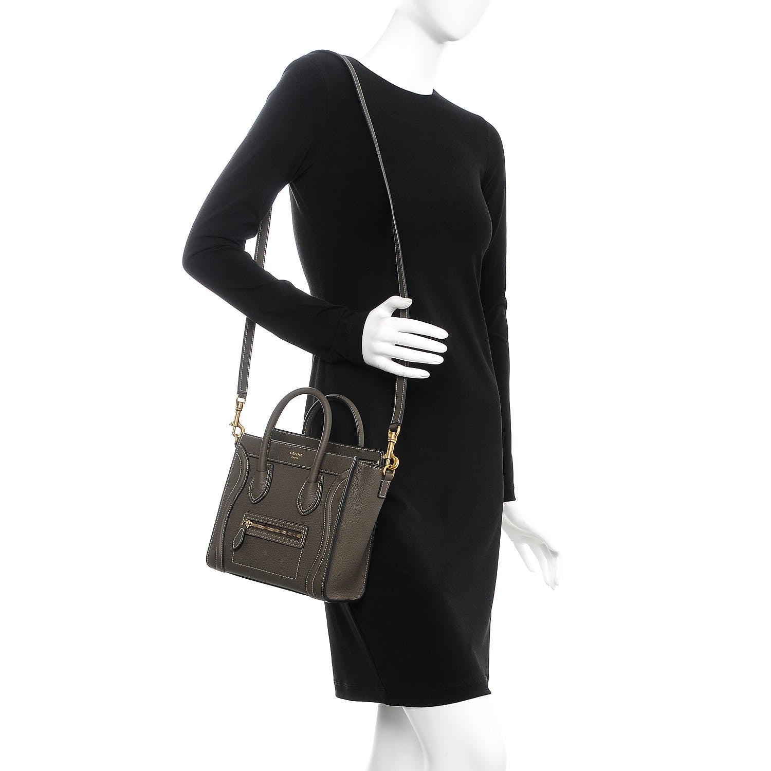 Celine Drummed Calfskin Nano Luggage Stone 2 of 9