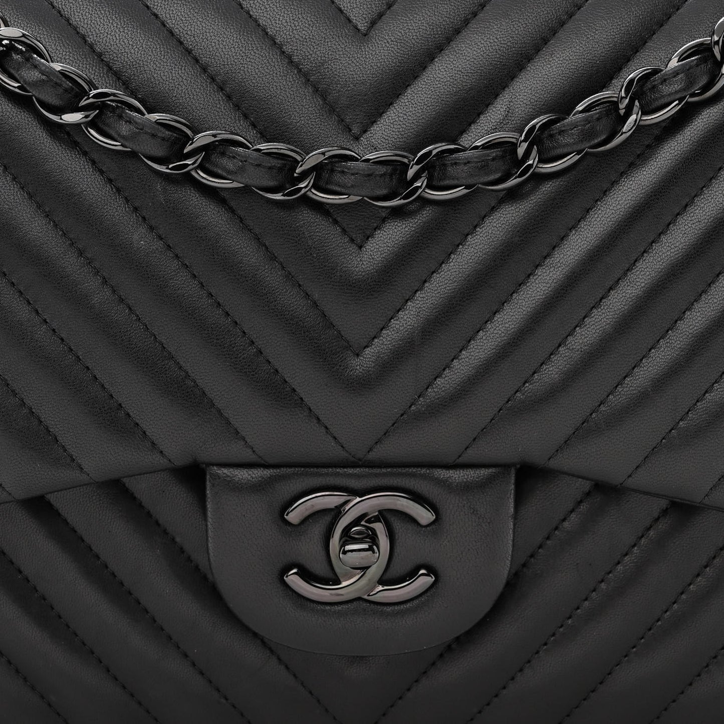 Lambskin Chevron Quilted Jumbo Double Flap So Black