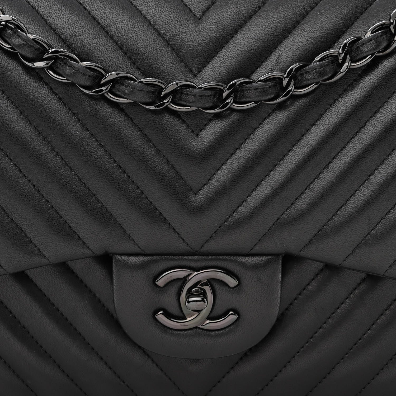 Chanel Lambskin Chevron Quilted Jumbo Double Flap So Black 8 of 15