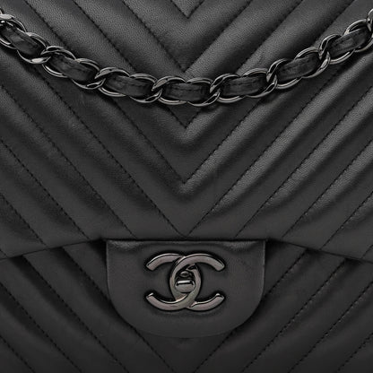 Chanel Lambskin Chevron Quilted Jumbo Double Flap So Black 8 of 15
