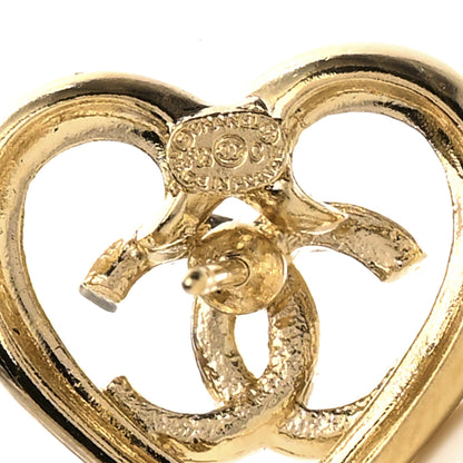 Chanel Metal Crystal CC Logo Heart Earrings Gold 4 of 4