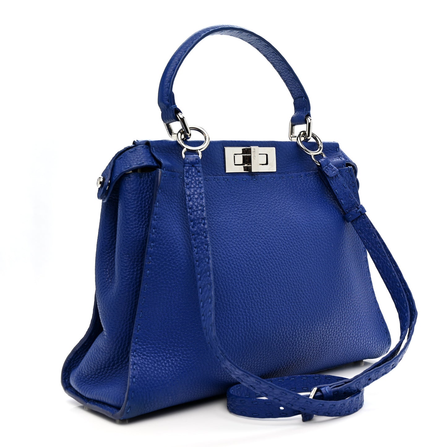 Cuoio Romano Selleria Bi-Color Medium Peekaboo Iconic Satchel Blue Neon Latte