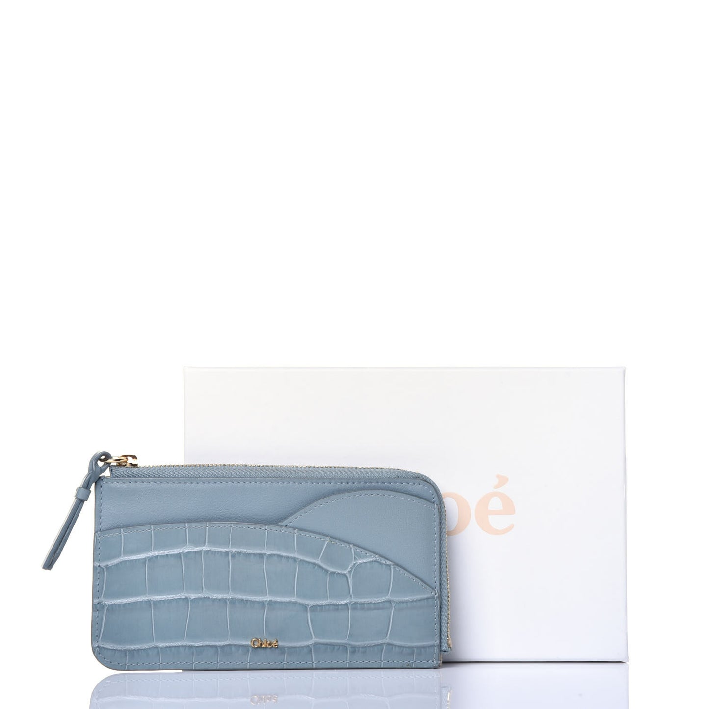 Crocodile Embossed Calfskin Medium Walden Purse Faded Blue