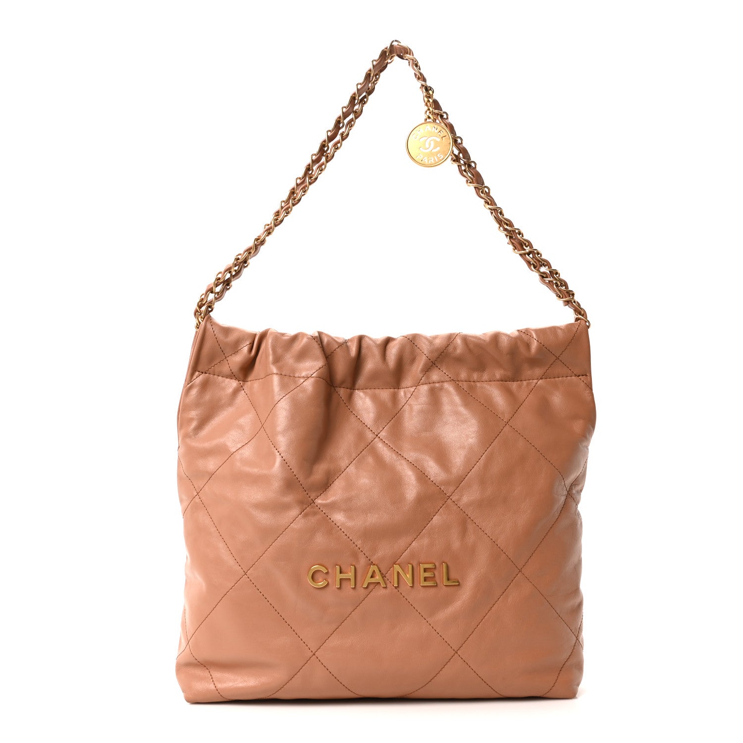 Chanel Shiny Calfskin Quilted Small Chanel 22 Camel 1 of 11