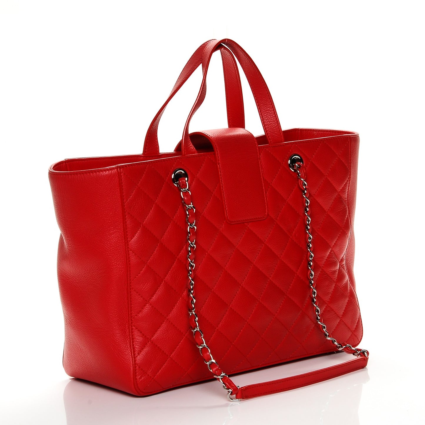 Caviar Quilted Large CC Box Shopping Tote Red