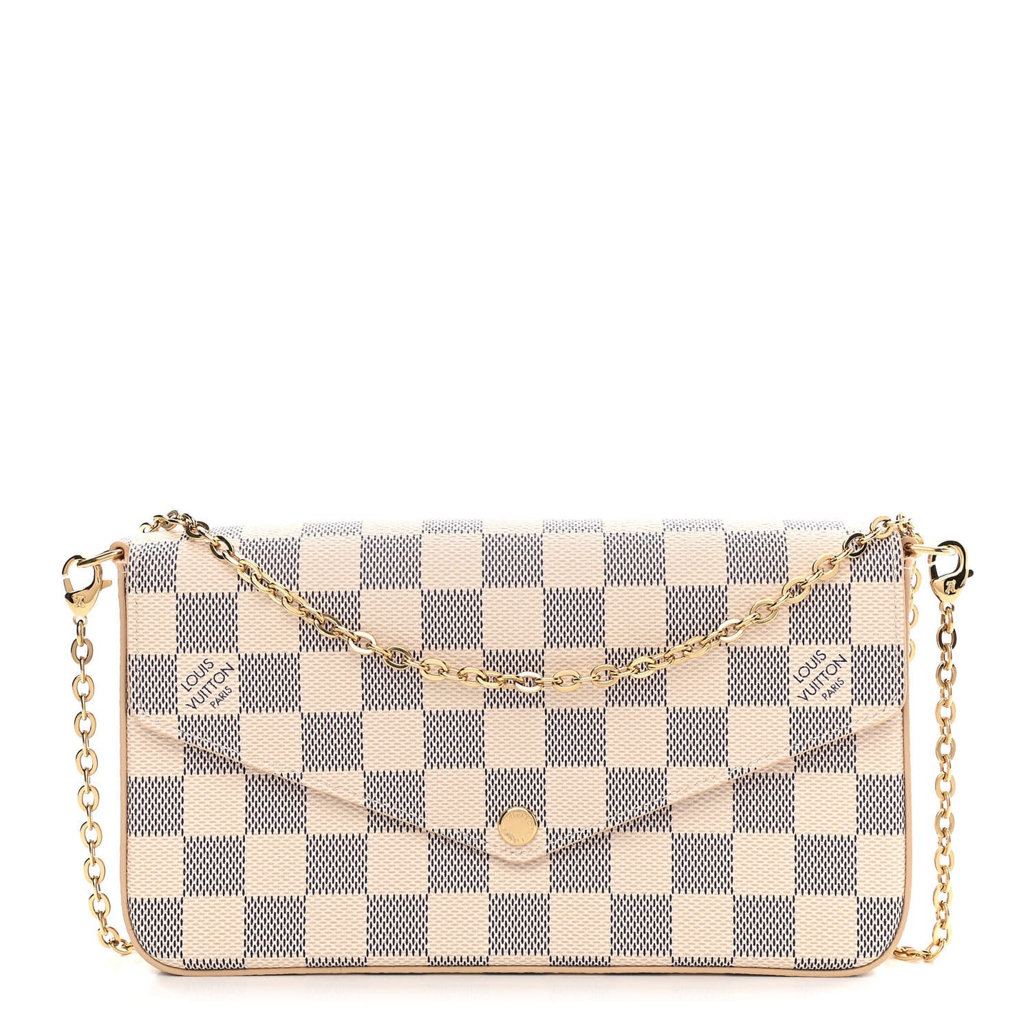 Damier Azur Pochette Felicie Chain Wallet Rose Ballerine