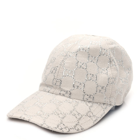 Canvas Lame GG Monogram Rush Baseball Hat M Gardenia Silver