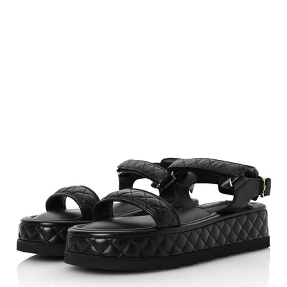 Chanel Lambskin Quilted Platform Sandals 40.5 Black 4 of 13