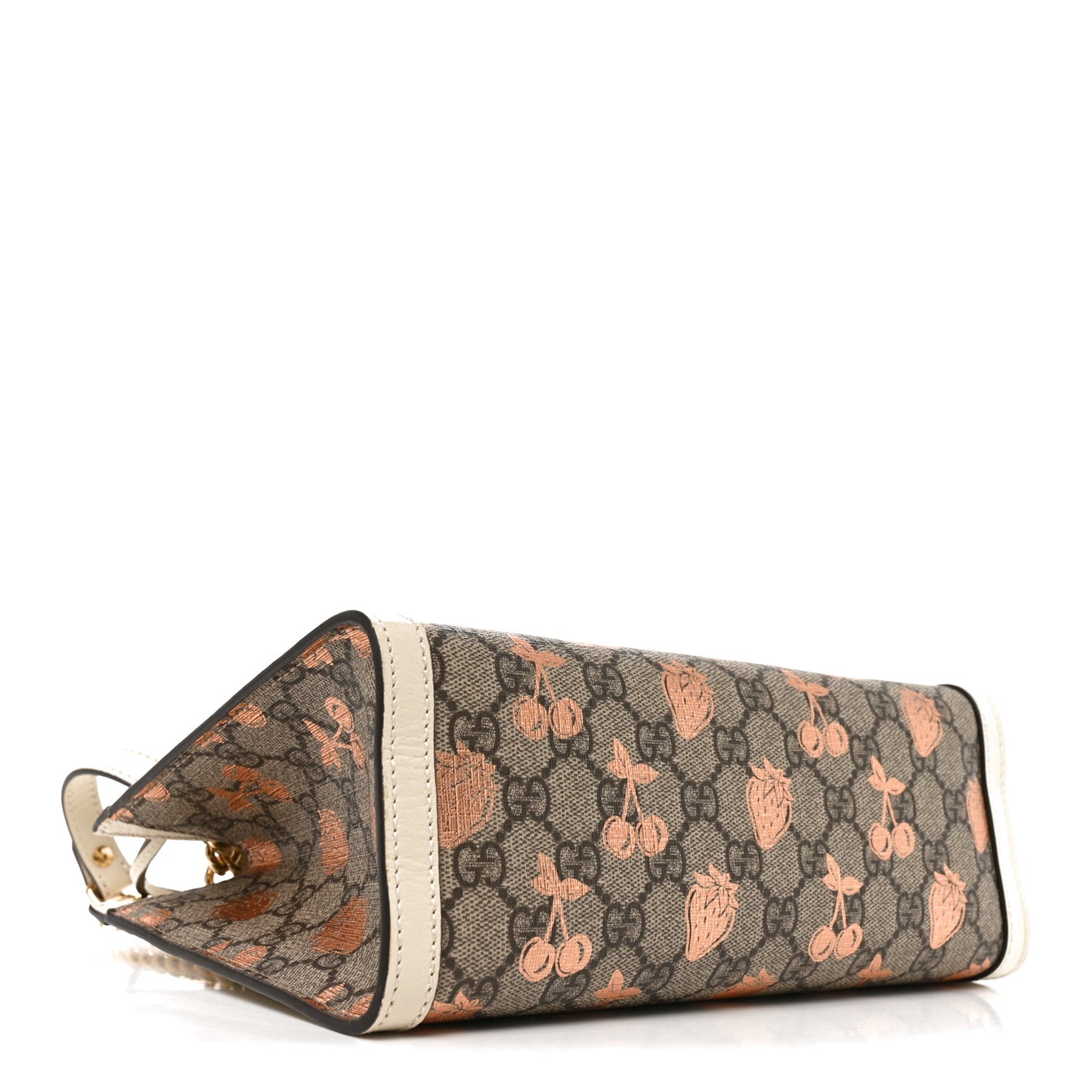 GG Supreme Monogram Berry Textured Dollar Calfskin Small Padlock Tote Beige Ebony Light Copper Mystic White
