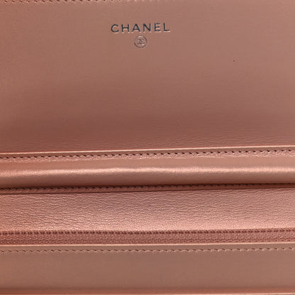 Chanel Metallic Caviar Quilted Vintage Mademoiselle Wallet On Chain WOC Light Pink 10 of 13