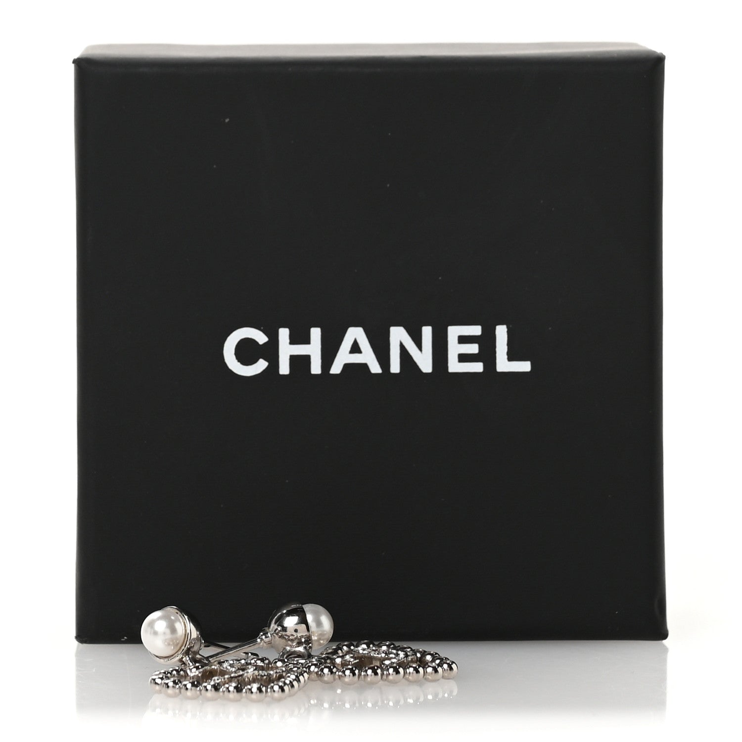 Chanel Pearl Crystal CC Heart Drop Earrings Silver 5 of 5