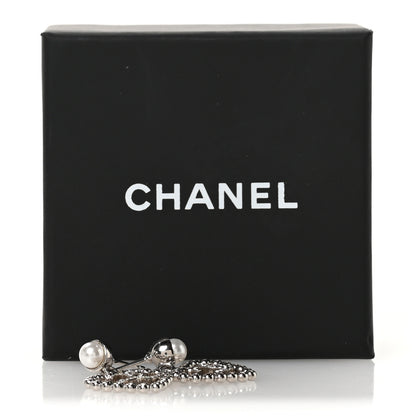 Chanel Pearl Crystal CC Heart Drop Earrings Silver 5 of 5