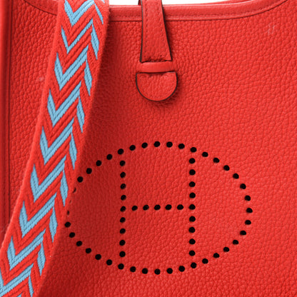 Hermes Taurillon Clemence Evelyne TPM Rouge De Coeur Bleu Du Nord 11 of 12