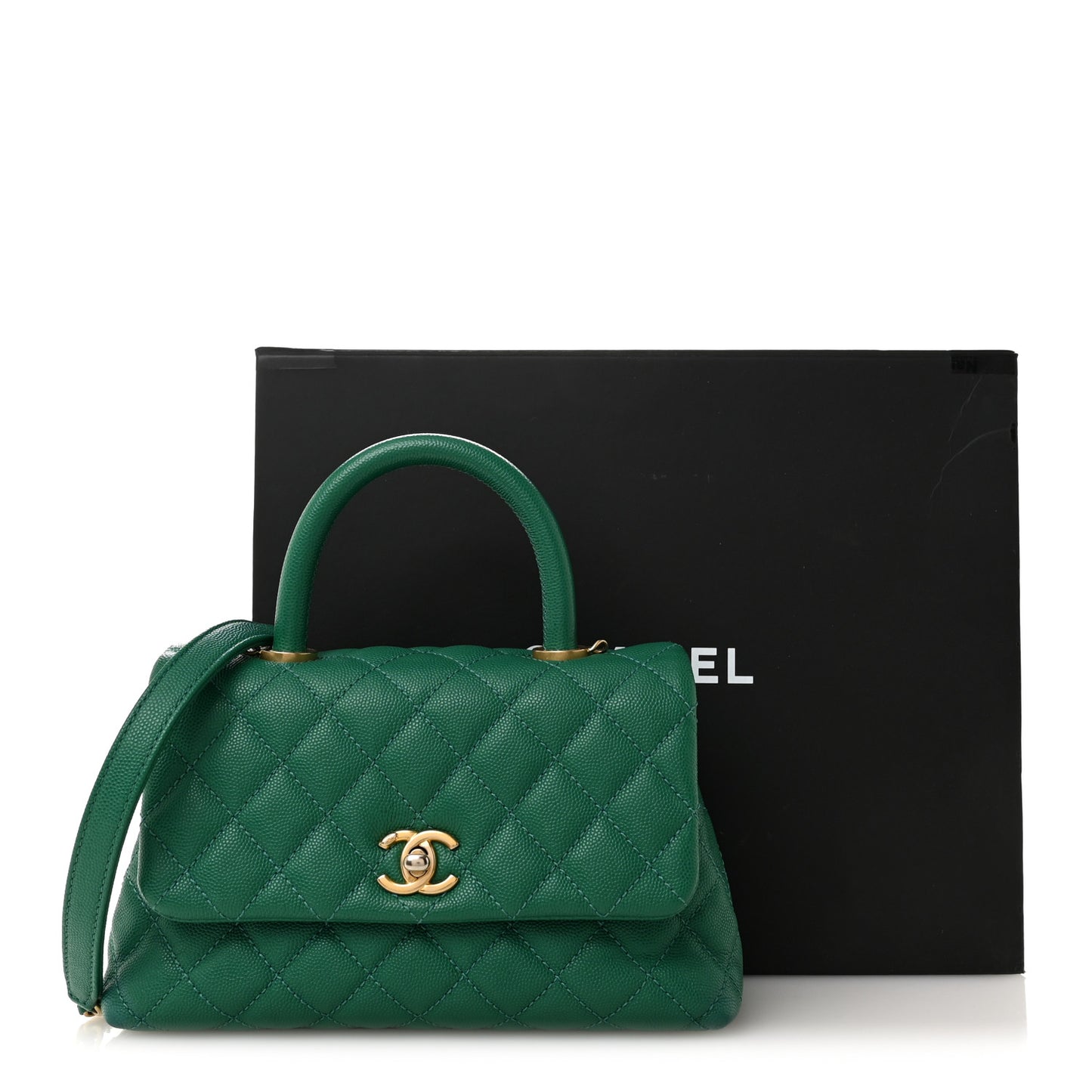 Caviar Quilted Mini Coco Handle Flap Green