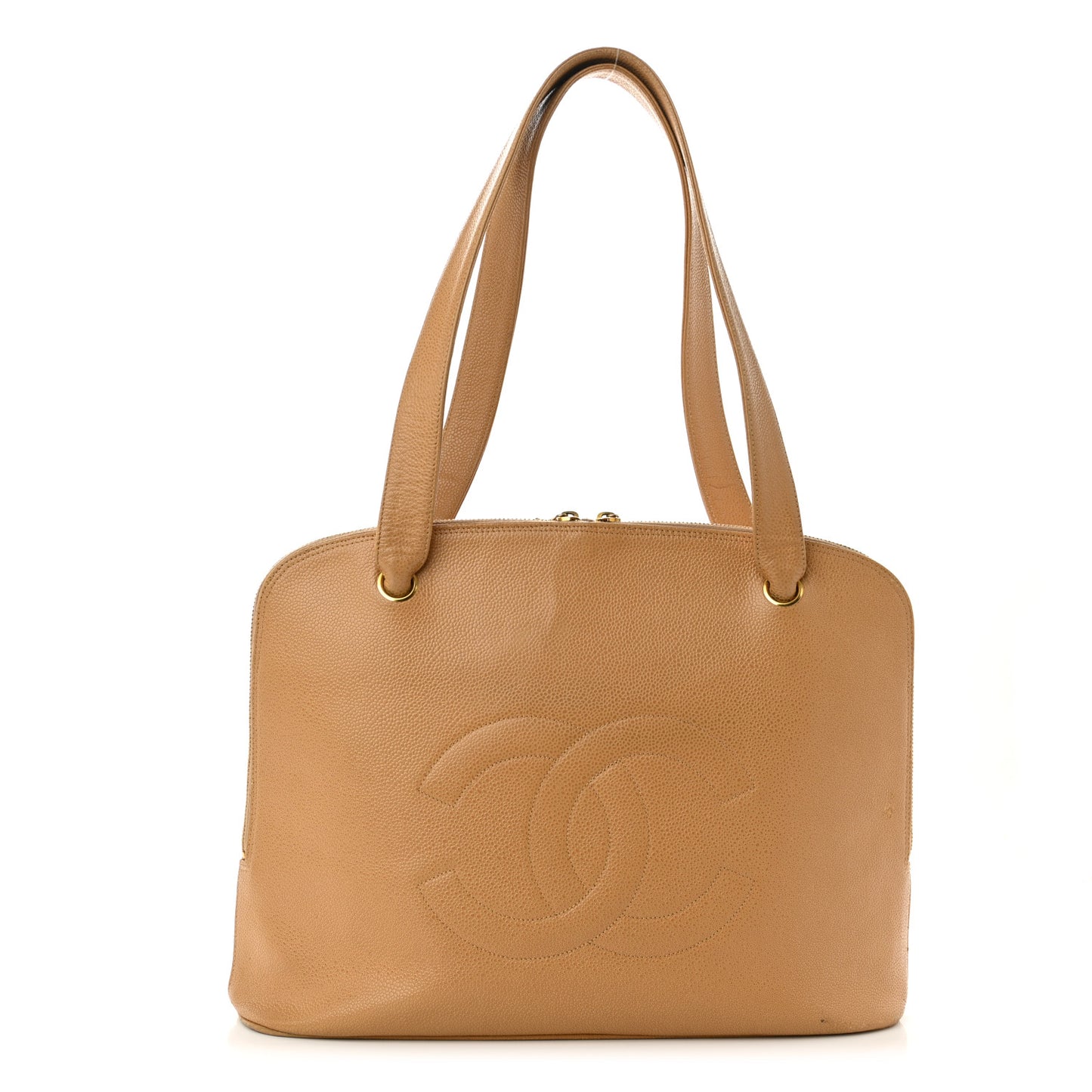 Caviar Large CC Shoulder Bag Beige