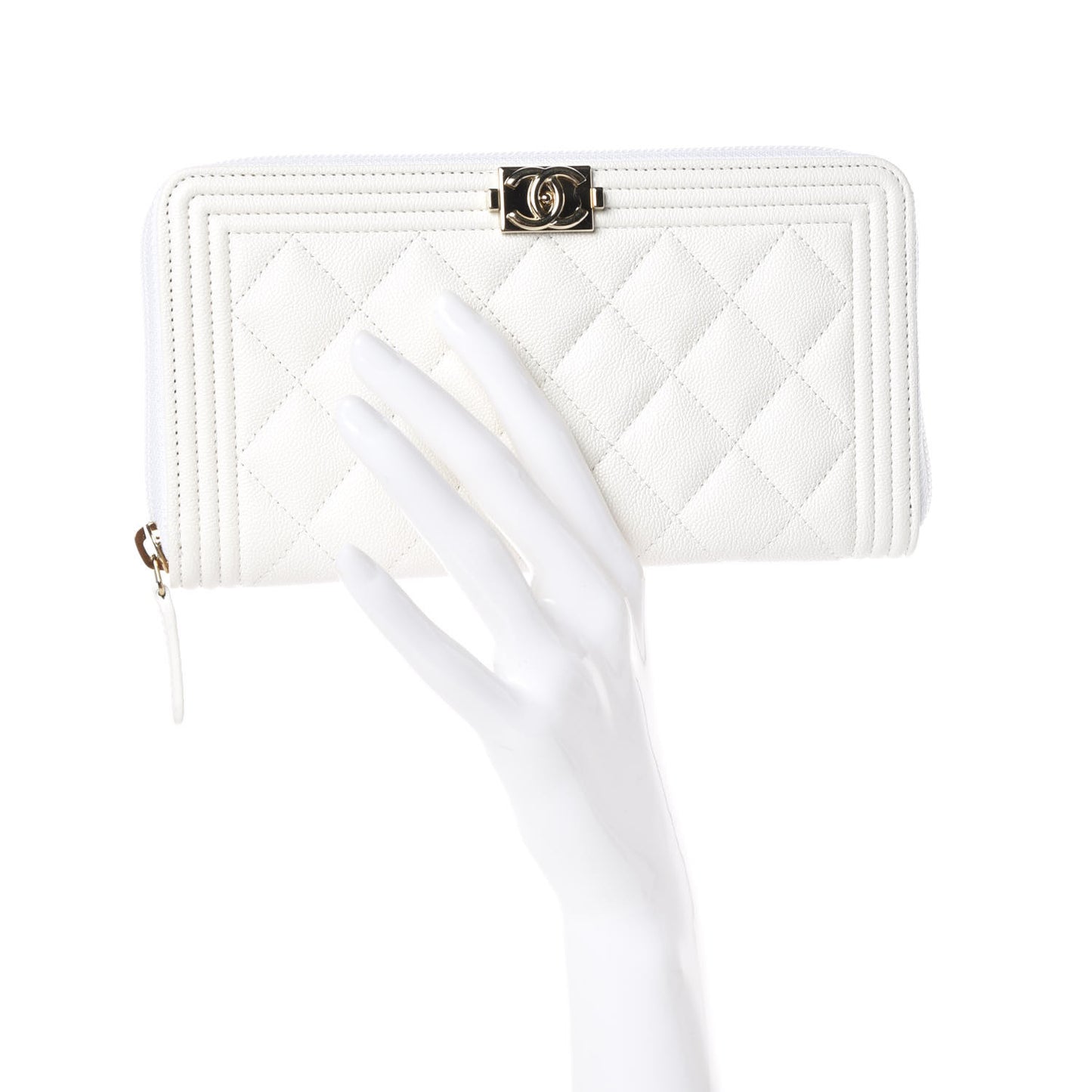 Caviar Large Zip Around Boy Wallet White