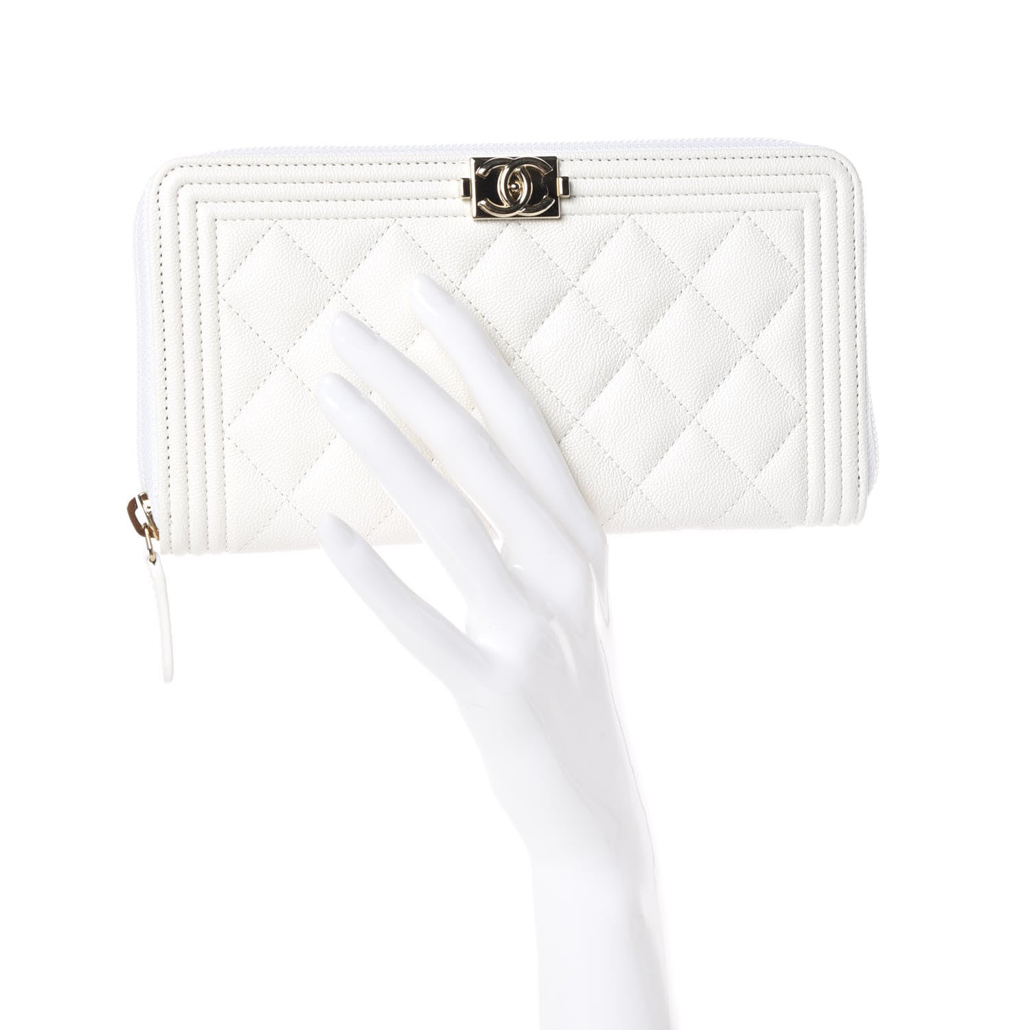 Chanel Caviar Large Zip Around Boy Wallet White 2 of 8