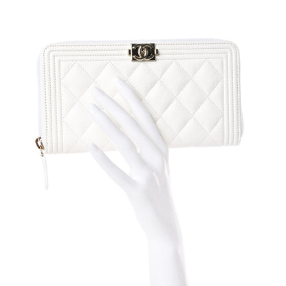 Chanel Caviar Large Zip Around Boy Wallet White 2 of 8