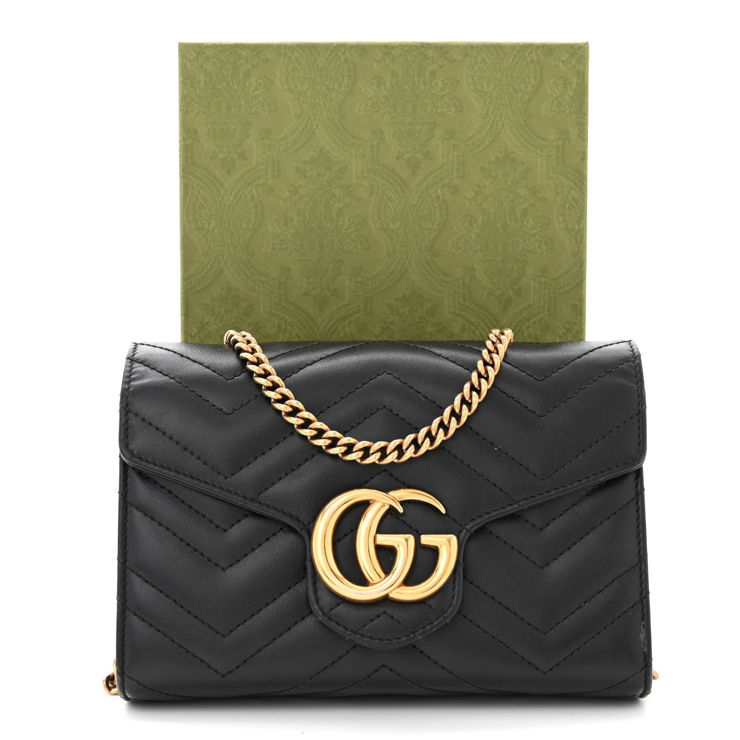 Gucci Calfskin Matelasse GG Marmont Chain Wallet Black 11 of 11