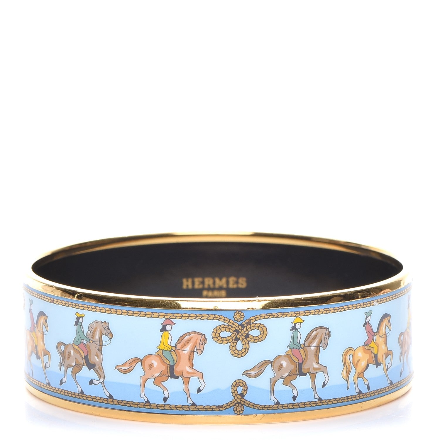 Hermes Enamel Equestrian Printed Wide Bracelet 65 1 of 5