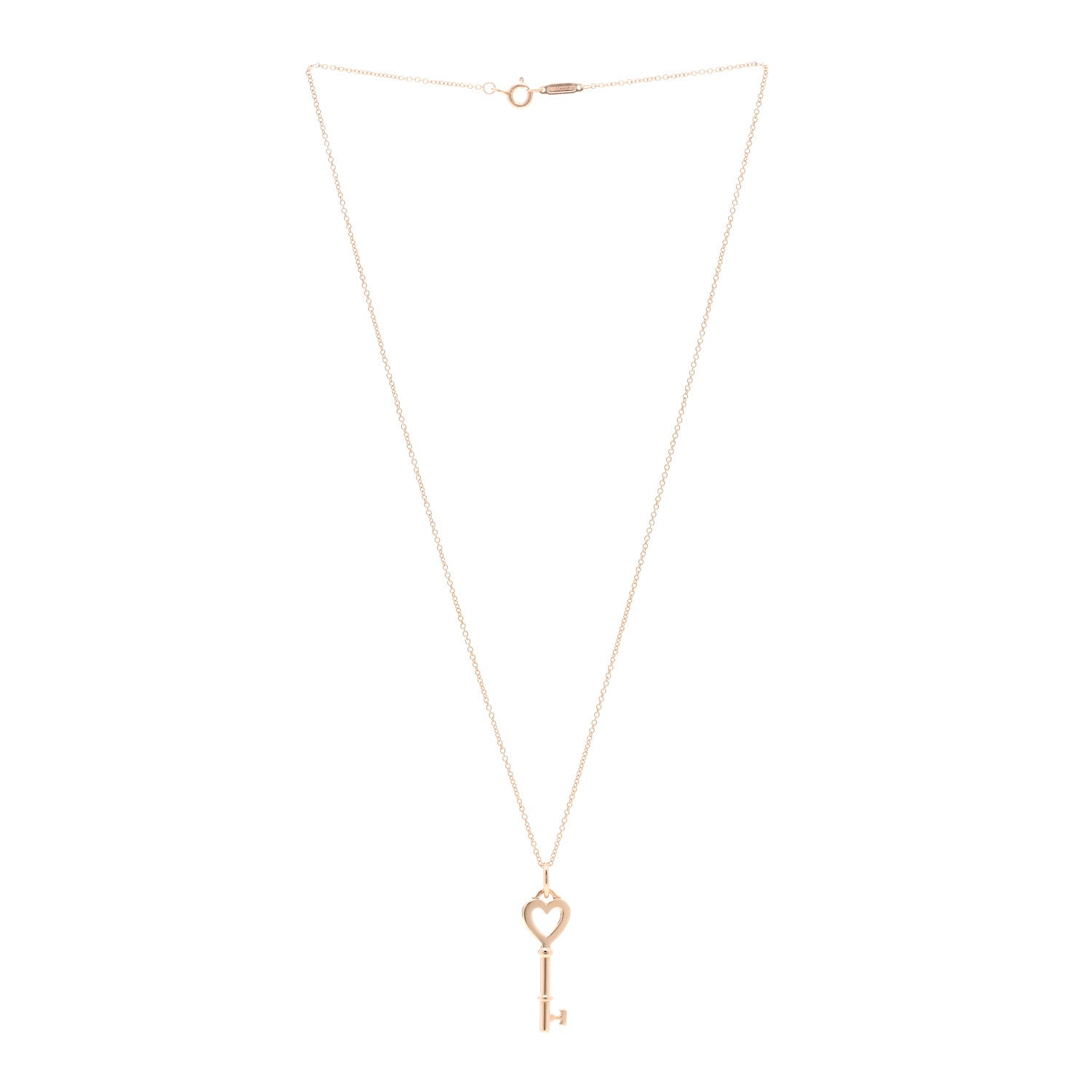 Tiffany 18K Rose Gold Mini Heart Key Pendant Necklace 3 of 5