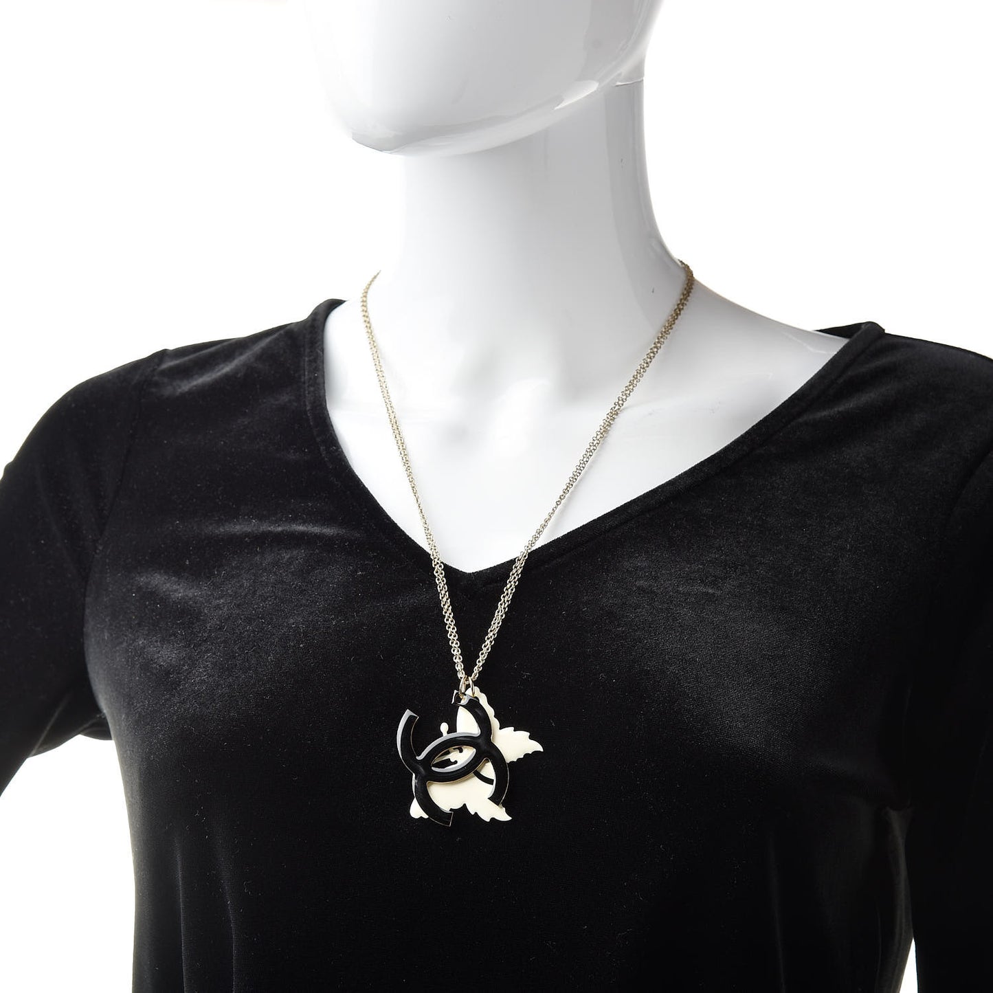 Enamel Butterfly CC Necklace Black White Gold