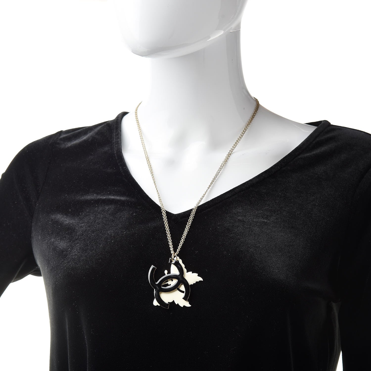 Chanel Enamel Butterfly CC Necklace Black White Gold 2 of 6