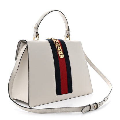 Gucci Calfskin Floral Medium Sylvie Top Handle Bag Off White 3 of 16